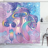 mushroom pink purple shower curtain trippy drawing hippie design sixties visionary psychedelic shamanic polyester bathroom decor