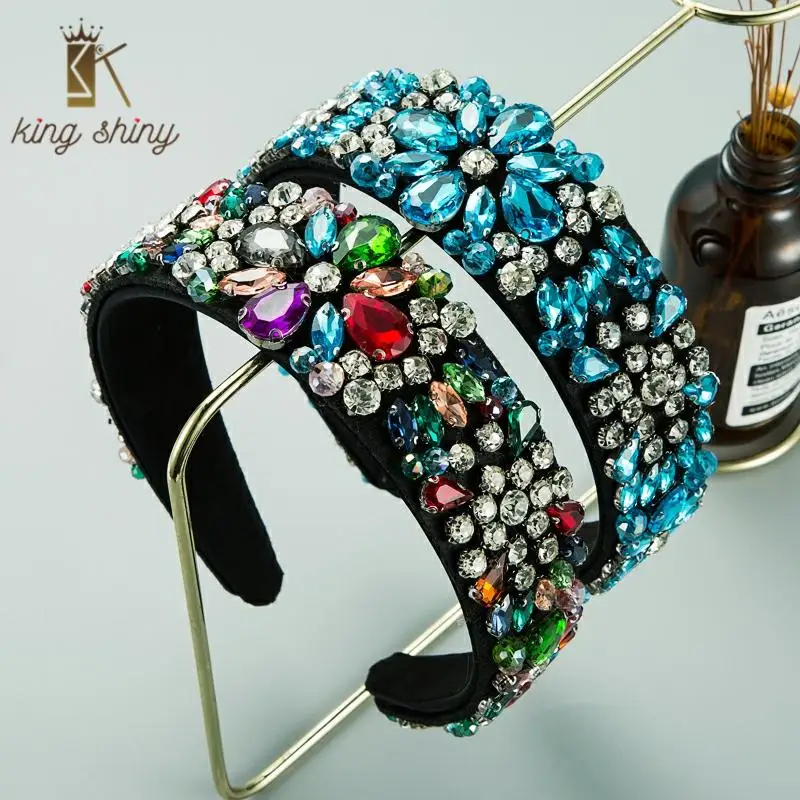 

Luxurious Baroque Multi Color Crystal Flower Headband Vintage Shiny Glass Drill Floral Hairband Bridal Wedding Party Headpieces
