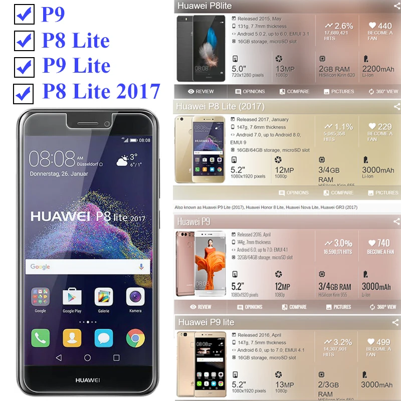 Для huawei P 9 Lite стекло P8 P9lite закаленное P8lite 2017 Броня защитный Huawey 8Lite светильник