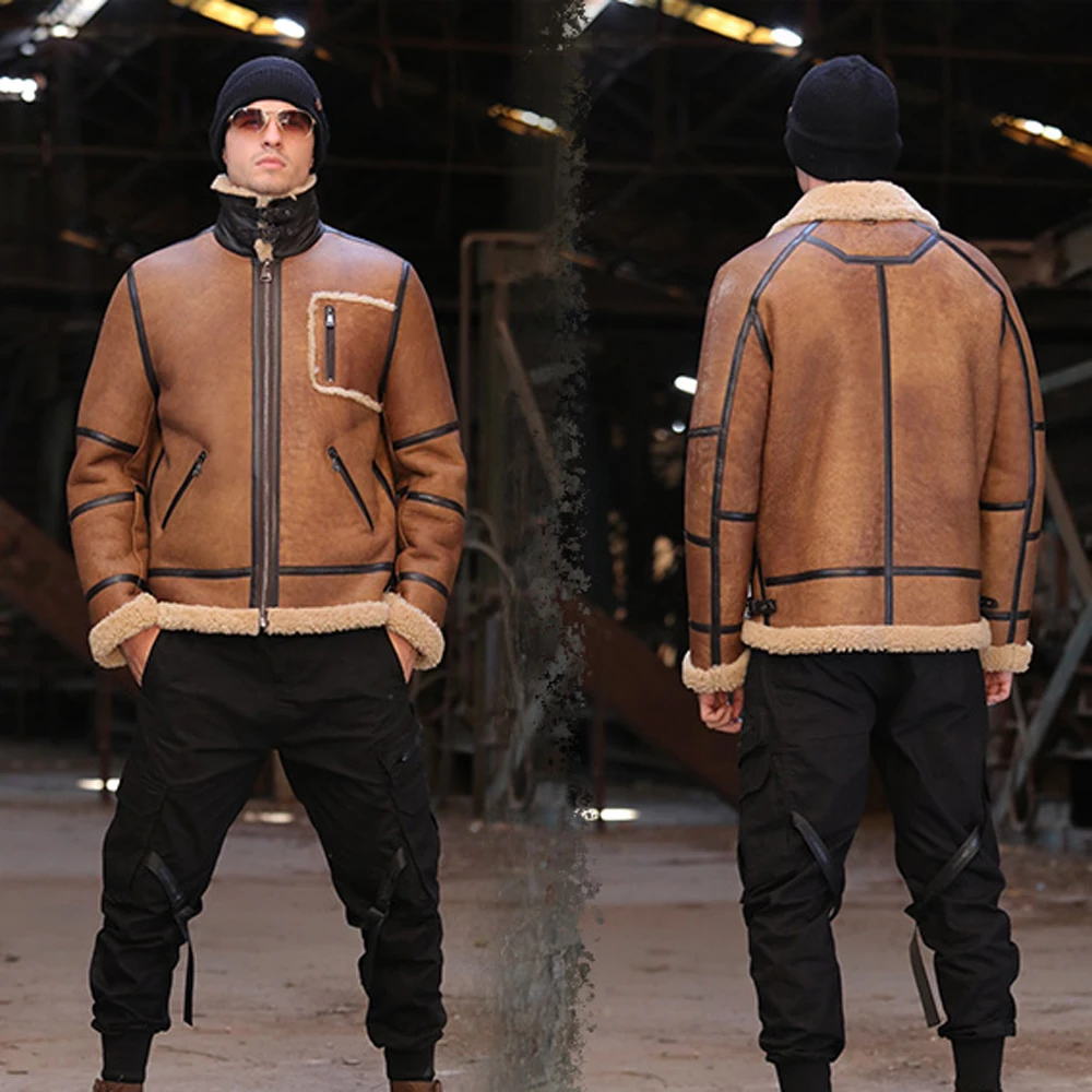 Мужская куртка из натуральной овчины черная качественной верхняя одежда кожи