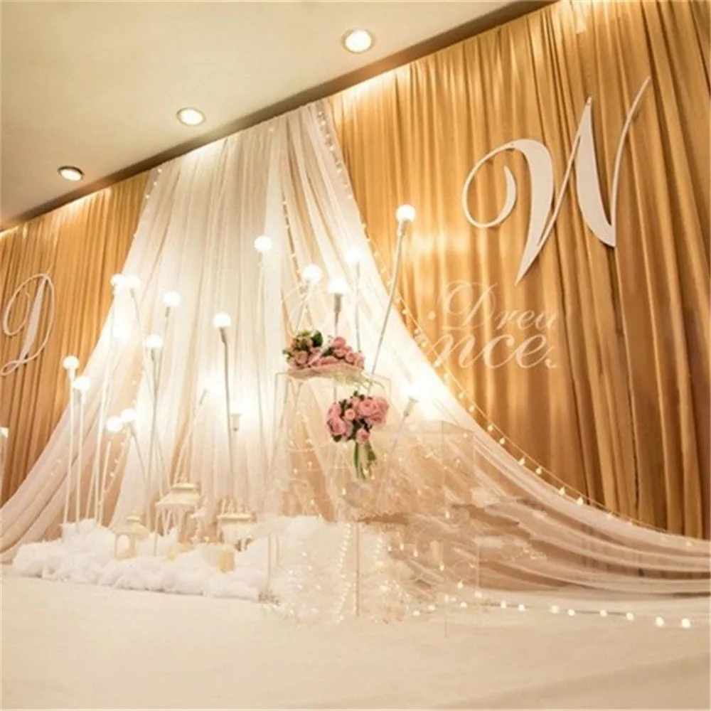 

Luxury 10ftx20ft ice silk Swag wedding backdrop stage curtain with white yarn Stage Fashion Drape Curtain Christmas Backdrops