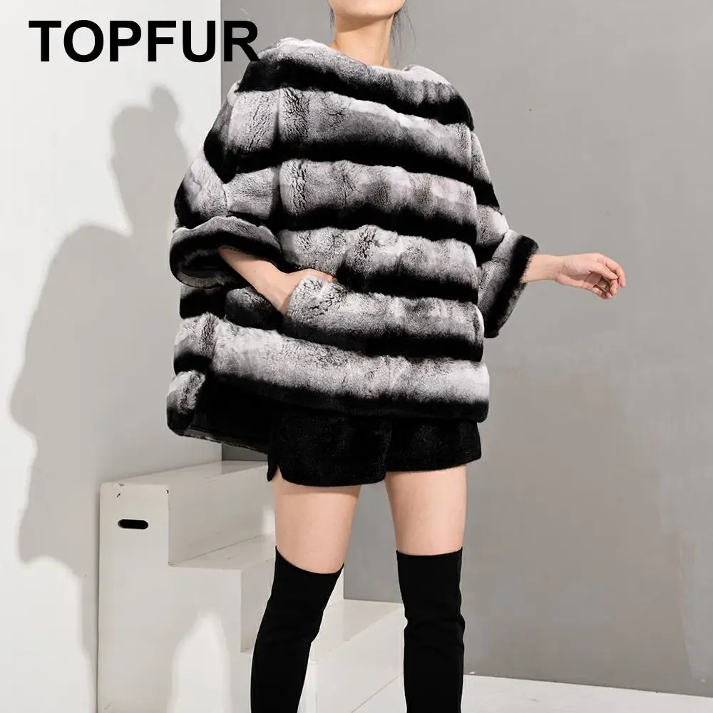 TOPFUR Three Colour Rex Rabbit Fur Jacket Women Pullover Jacket Winter Coat Women Leather Jacket Real Fur Coat In Real Fur