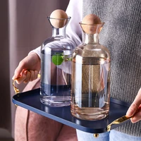 nordic style glass carafe water pitcher with wood lid cold drinks tea jug waterkoker household drinkware clear water bottle wf