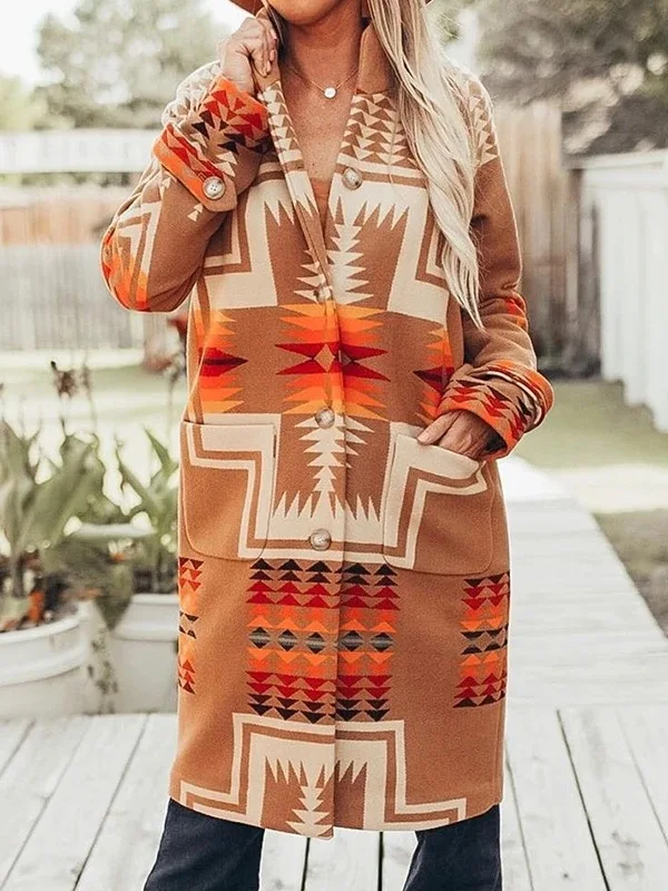 

Long Sleeve Hippie Gypsy Coats Women Boho Khaki Ethnic Print Jackets Autumn Winter Long Coat Warm Outerwear Female 2020