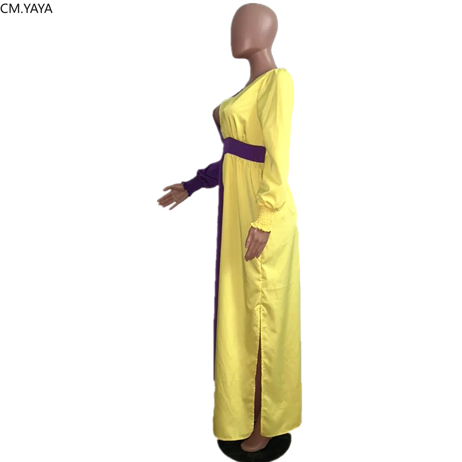 Осеннее женское двухцветное Лоскутное Платье макси с длинным рукавом и