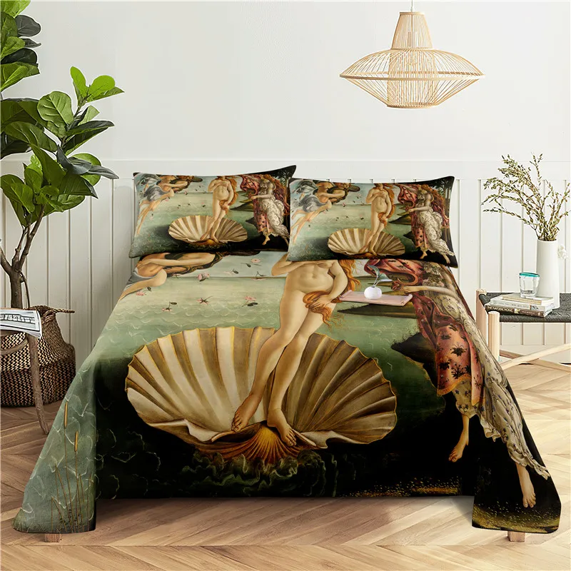 

Retro Culture 0.9/1.2/1.5/1.8/2.0m Digital Printing Polyester Bed Flat Sheet With Pillowcase Print Bedding Set