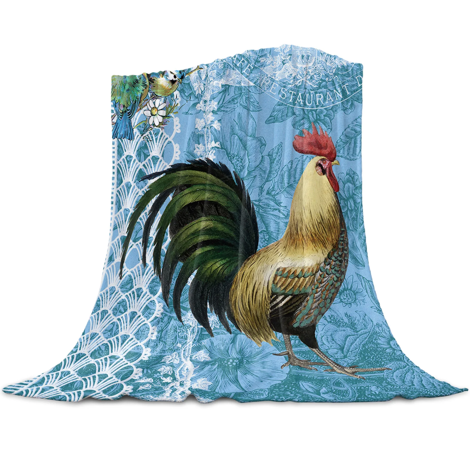 

Animal Rooster Vintage Background Throw Blanket for Sofa Christmas Decoration Bedspread Portable Microfiber Flannel Blanket