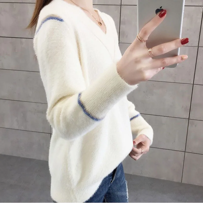 Женские свитера ярких цветов Модный осенне-зимний теплый мохеровый пуловер с