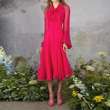 Женское плиссированное платье миди розовое Элегантное
