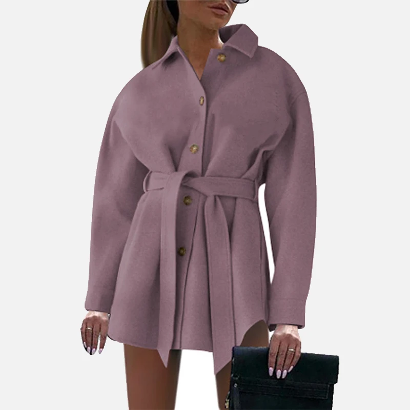 

Wool Warm Women's Thickened Jacket Belt Single Breasted Turn-down Collar Female 2021 Winter New Outwear Fashion Retro Lady Coat