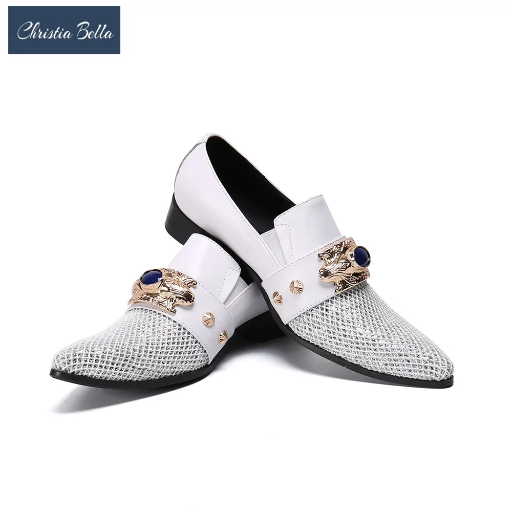 

Туфли мужские из натуральной кожи, белые сетчатые туфли с блестками, с металлической пряжкой, большие размеры, мужские туфли для вечеринок