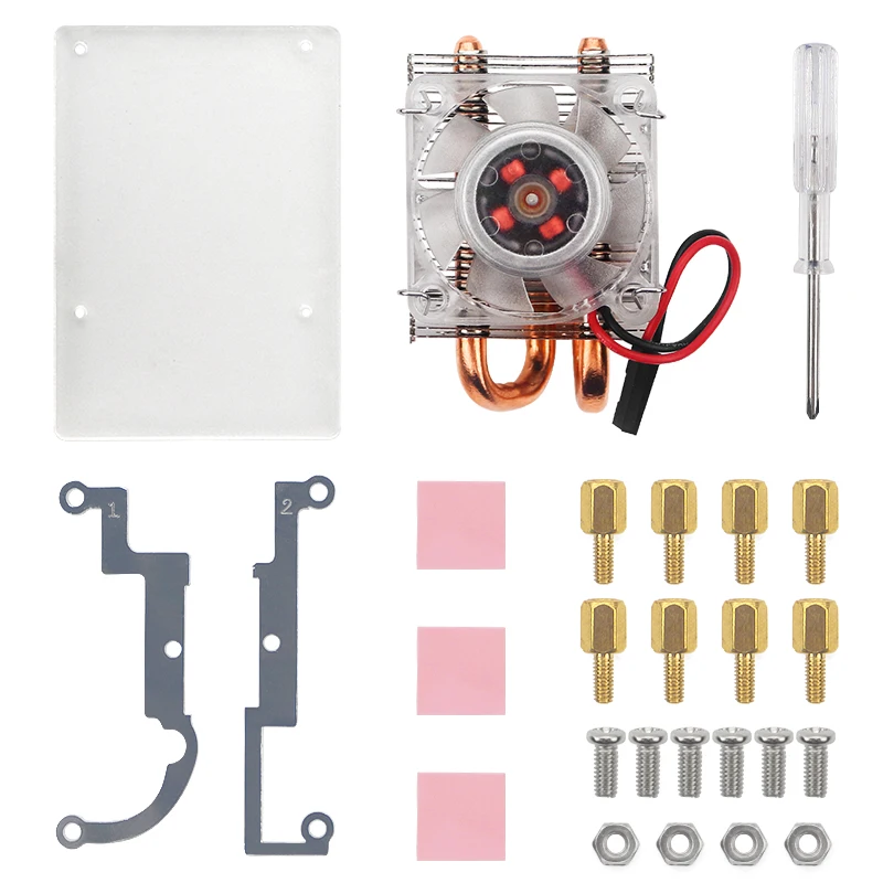 

for Raspberry Pi 4 B / 3B + / 3B Thin Ice Tower Cooling Fan Metal Shell RGB Color Changeable LED Light with Bracket