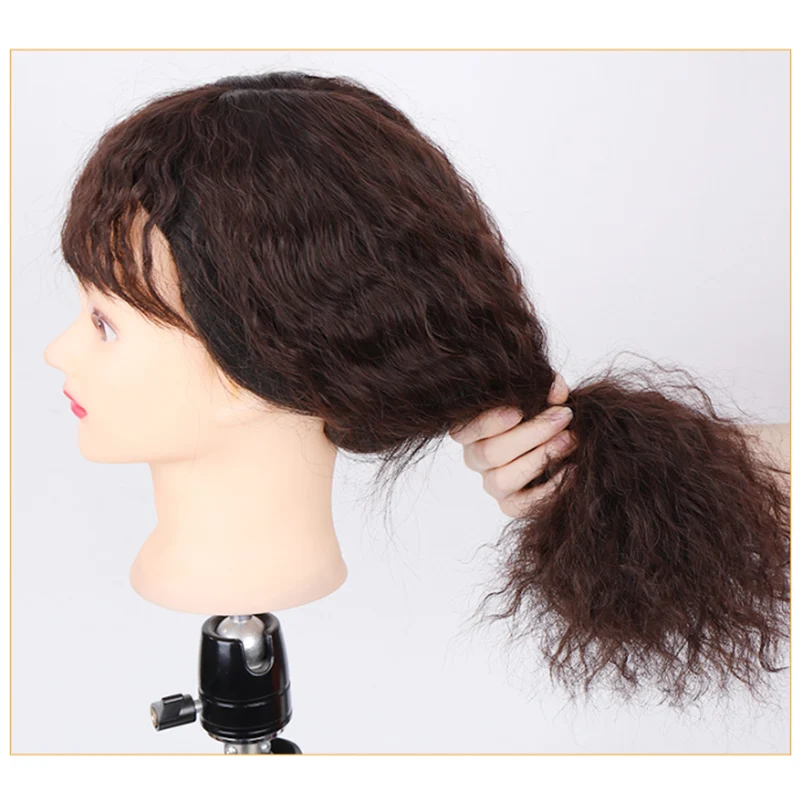 

AILIADE Human Hair Natural Clip Bangs Closure Women Syhthetic Black Brown Toupees Kinky Curly Hair Top Topper Hairpieces
