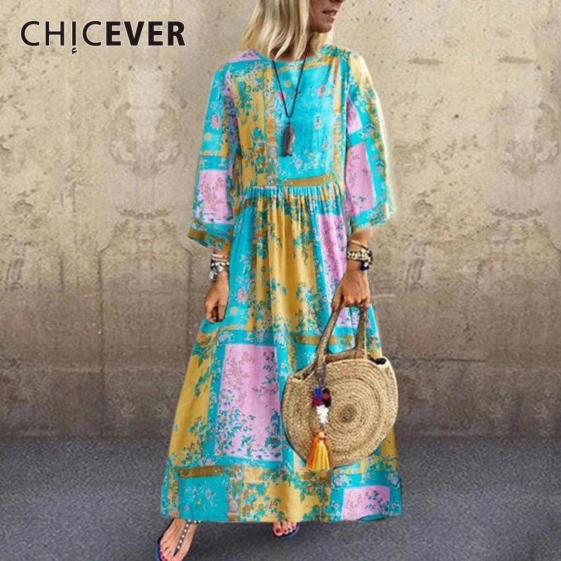 Женское платье с длинным рукавом круглым вырезом и принтом|Женские платья| |