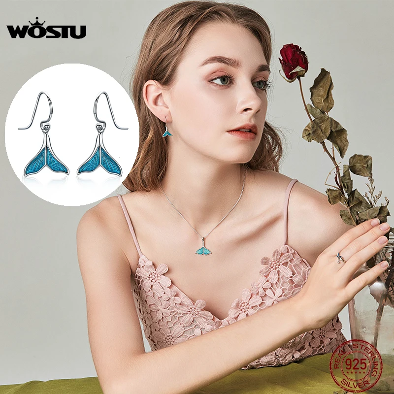 Женские серьги капельки WOSTU из 100% стерлингового серебра 925 пробы с рыбьим хвостом