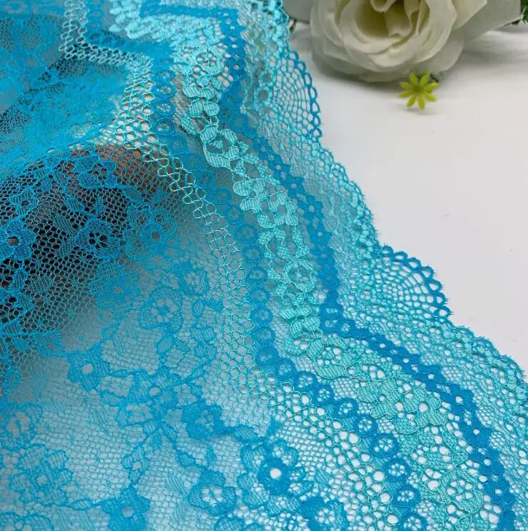 Blue 3y/lot 2 colors 24cm Stretch Lace Fabric Pink DIY Crafts Sewing Supplies Decoration Accessory For Garments Underware Lace Trim - Цвет: Blue