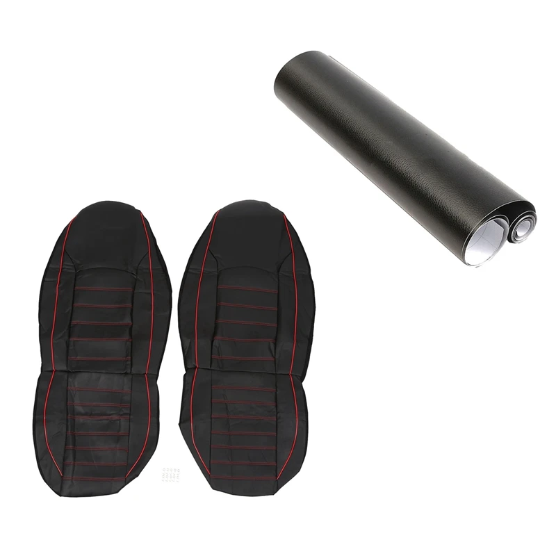 

1 Pcs 30X100cm 3D Autofilie Leather Car Foil Self-Adhesive Bubble-Free & 2 Pcs Car Universal Front Seat Cover