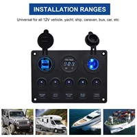 6 gang rocker switch panel laser etched switch panel waterproof light bar switch panel with cigarette lighter and dual usb