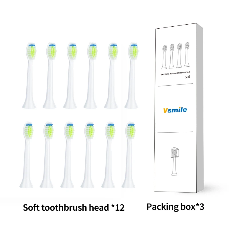 Сменные головки для зубной щетки Vsmile 4 8 или 12 мягких белых насадок | Бытовая