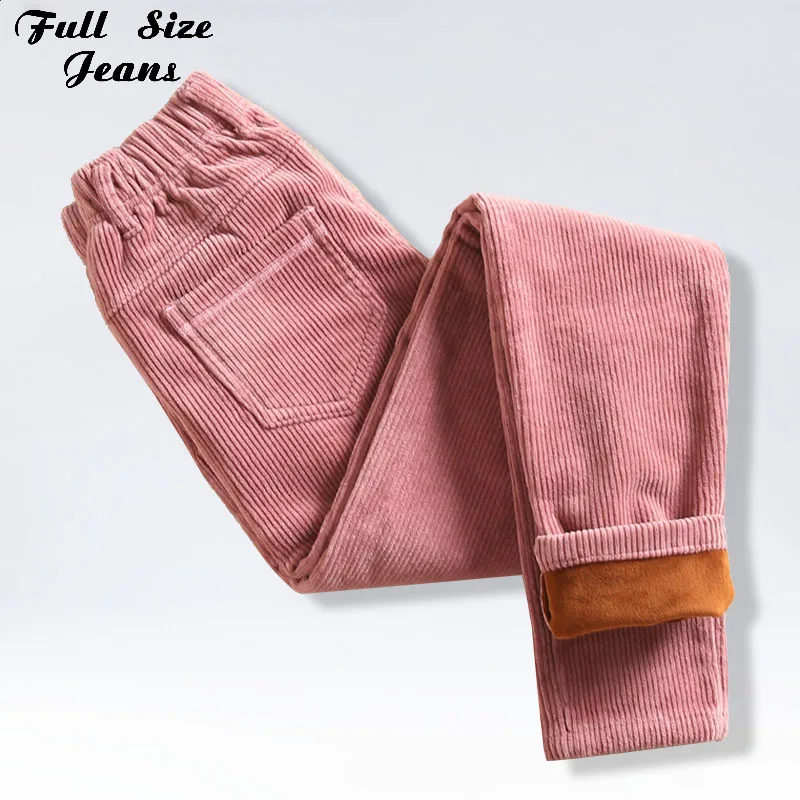 

Plus Size Elastic Waist Corduroy Pencil Pants 3Xl 4Xl Pink Coffee Wine Red Winter Skinny Casual Trousers Hip Pants With Fleece