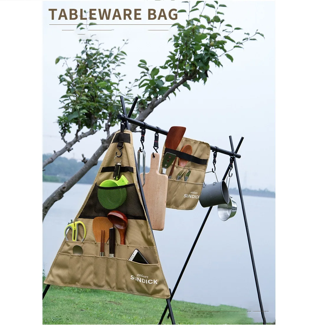 

Треугольная подвесная сумка для пикника на открытом воздухе, Портативная сумка для хранения аксессуаров, посуда для барбекю, столовые приб...