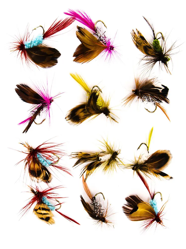 

12PCS Insect Fly Fishing Lure Artificial Fishing Bait Feather Single Treble Hooks Carp Fish Lure Water surface for Trout