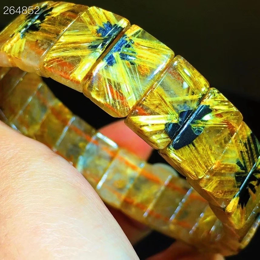 

From Brazil Big Natural Gold Rutilated Quartz Bracelet 15x9.6x5.3mm Clear Rectangle Beads Titanium Wealthy Stone Bangle AAAAAA