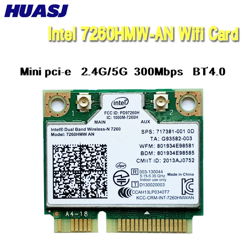 Huasj Intel Dual Band Wireless - N 7260AN 7260HMW Half Mini PCI-E 300M Tarjeta 5G BT4.0