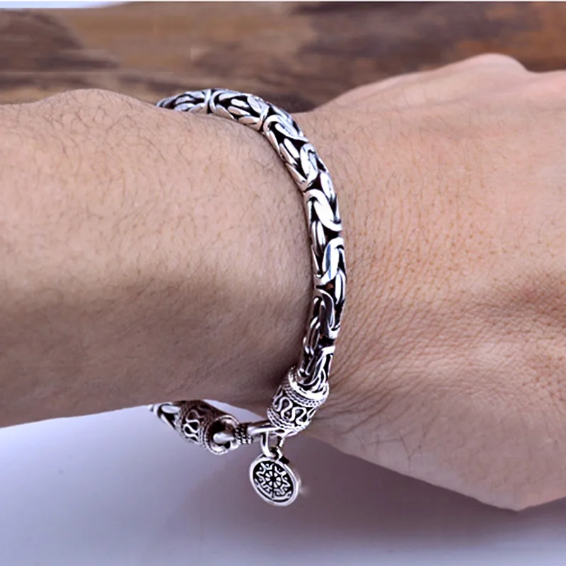

925 Sterling silver colour bracelet Men 100% Genuine Pure Sterling Silver colour Thick Men Bracelet Safety Pattern Men bracelets