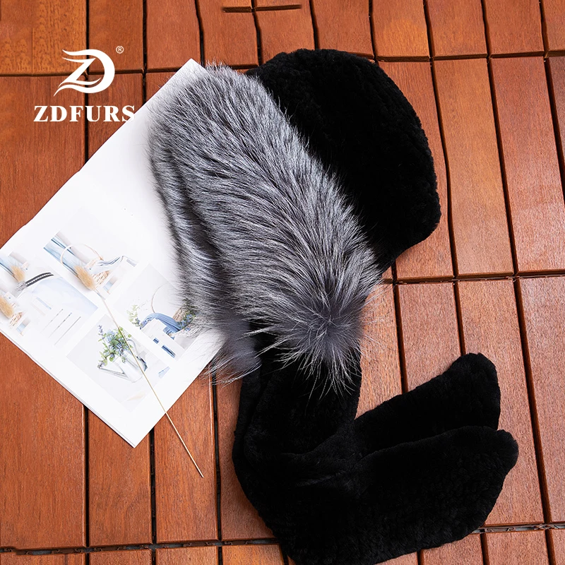 ZDFURS* новые женские шарфы из кроличьего меха с серебристой лисой, меховые полоски, зимняя теплая меховая шапка, шарф, мода для девочек, русский Снег