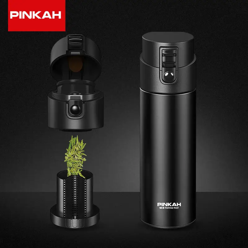 PINKAH, 530 мл, термос, бутылка с чайным фильтром, вакуумная колба, запаянный герметичный, из нержавеющей стали, для молока, большая емкость, для путешествий, изолированная чашка