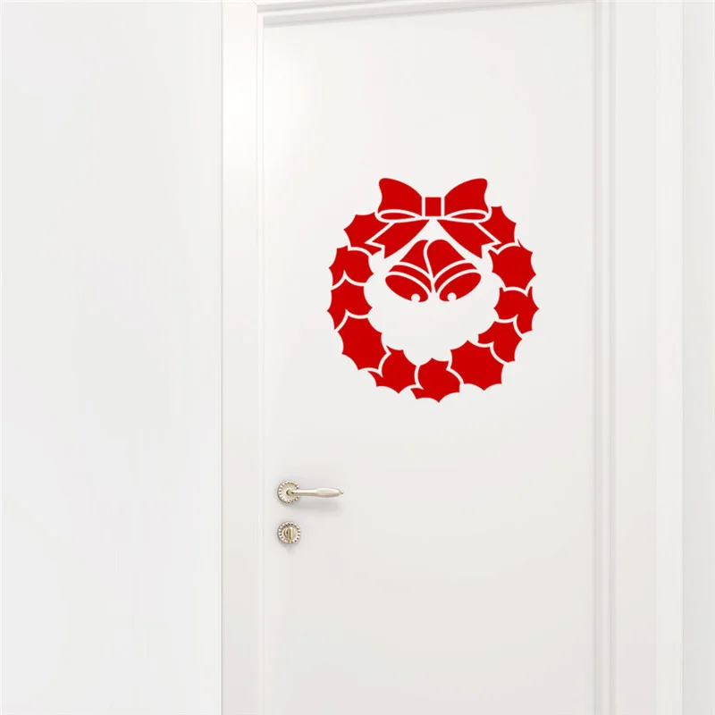 Красный венок колокольчики рождественские наклейки на стену для магазина