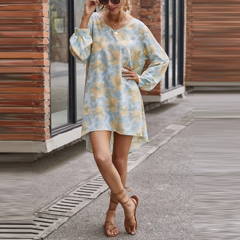 

BOHO INSPIRED Totem V-neck Printed Loose Long Sleeve Dress 2021 Fall New V-neck Loose Long Sleeve Dress Ladies Office Dress BOHO
