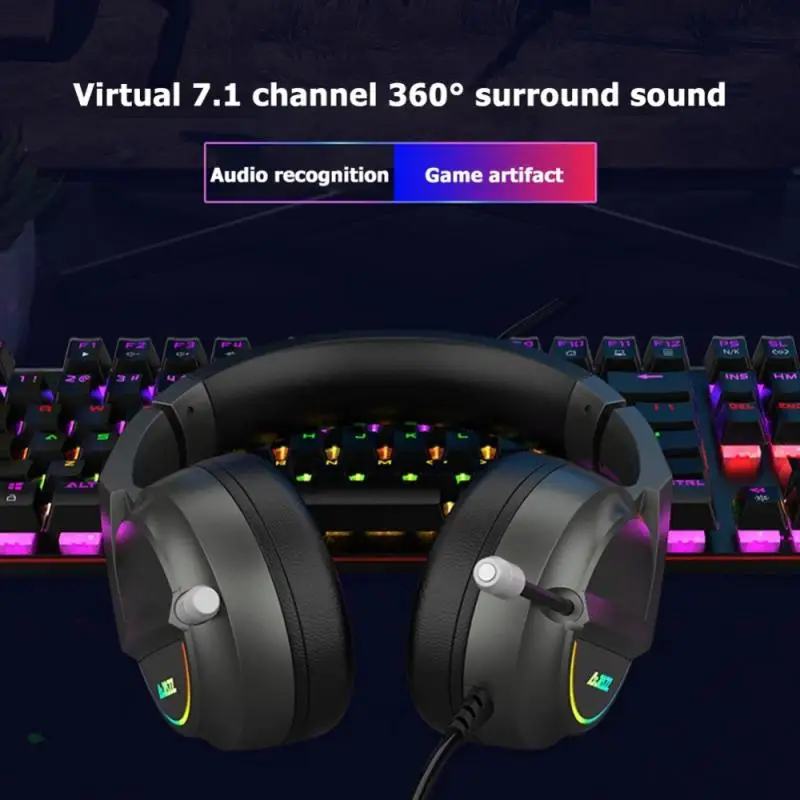 

AX365 Gaming Headset 7.1 Stereo Surround Sound LED Noise Canceling Over-head Headset with Mic USB Wired For PC Tablet Laptle