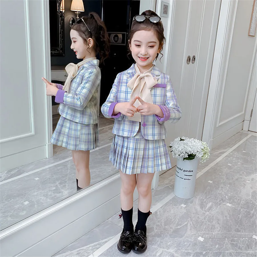 Униформа для девочек плиссированная юбка с завышенной талией в клетку | Детская