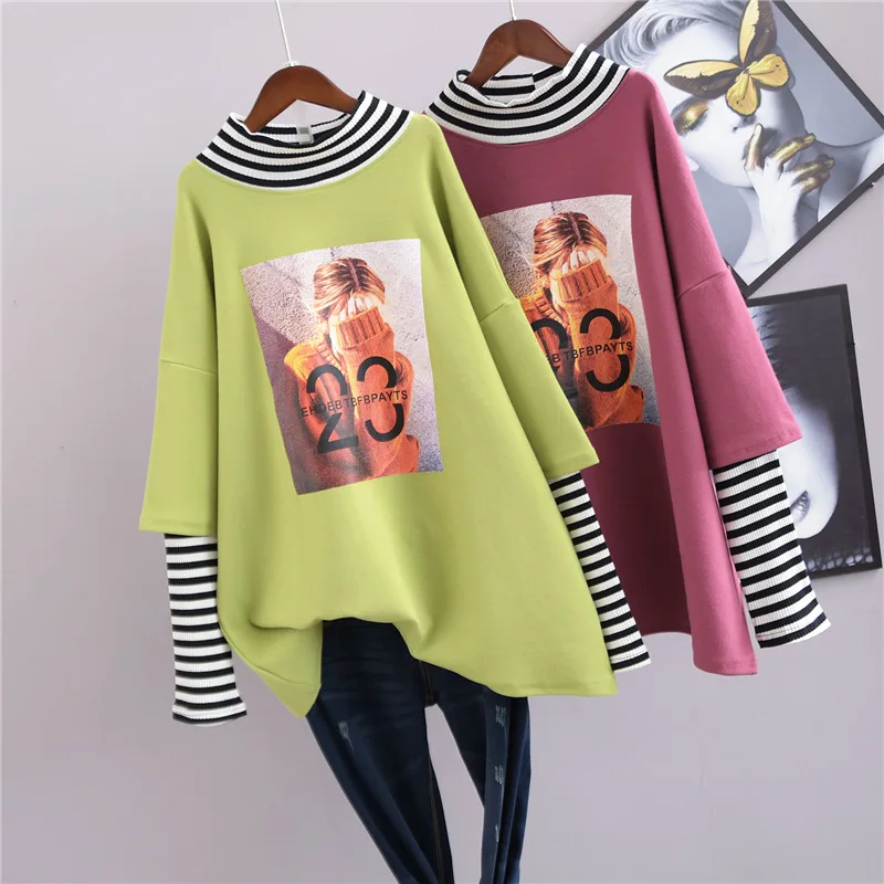 

Новинка весна-осень 2022, свободная облегающая футболка в уличном стиле с имитацией двух высоких воротников, повседневные Простые эластичные...