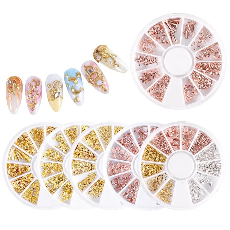 1 Wheel Gold Nail Art Decorations Studs Accesoires Nails Design Jewelry Manicure Metal Charms 3D Strass Ongles Supplies W03 | Красота и