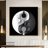 black and white skull head wall art poster canvas wall pictures for living room posters and prints home decor