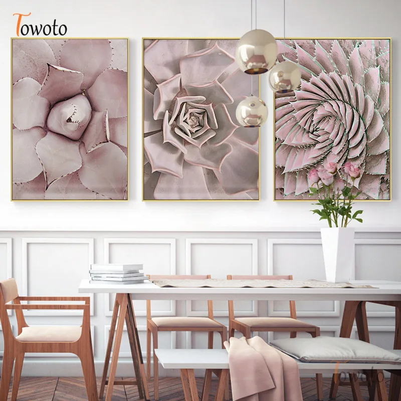 Catus Poster Pink Succulent Plants Canvas Painting Botanical Print Modern Wall Art Decorative Pictures Dining Room Decor | Дом и сад
