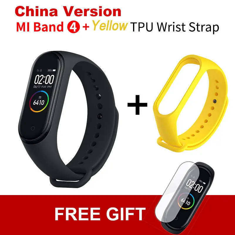 CN add Yellow TPU Xiaomi mi Band 4 новейший mi band 4 Mp3 музыкальный цветной экран фитнес частота сердечных сокращений Bluetooth 5,0 умные часы - Цвет: CN add Yellow TPU