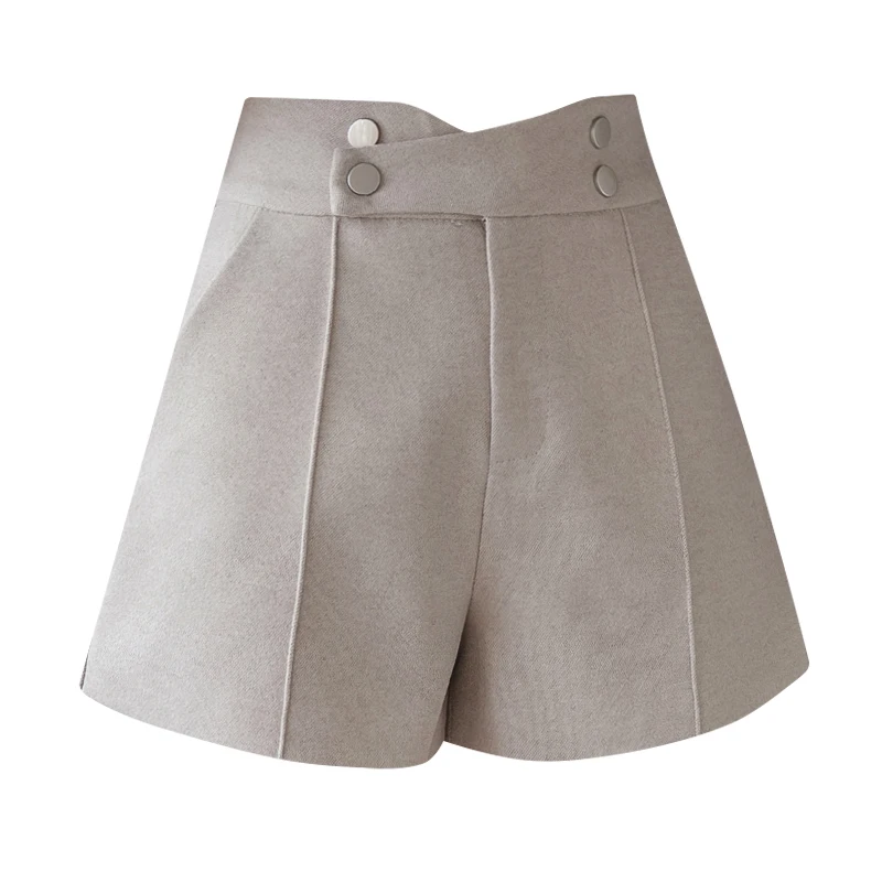 Осенне зимние женские шорты 2019 с карманами на пуговицах драпированные