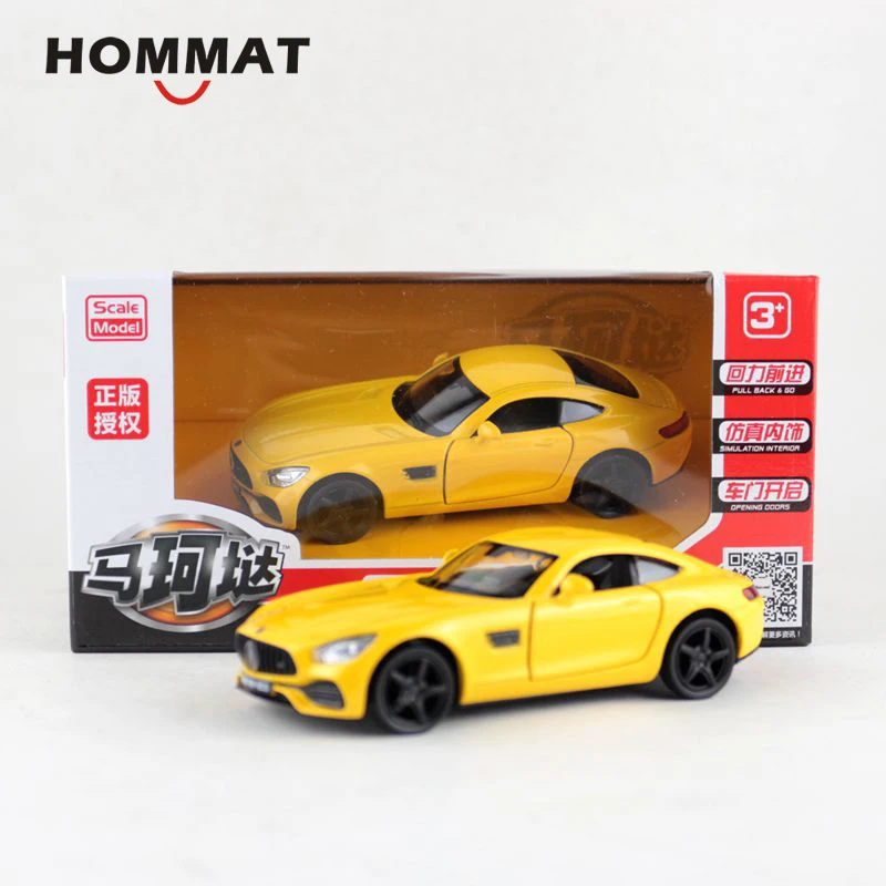 Модель спортивного автомобиля HOMMAT в масштабе 1:36 желтая AMG GTS игрушечная литая из