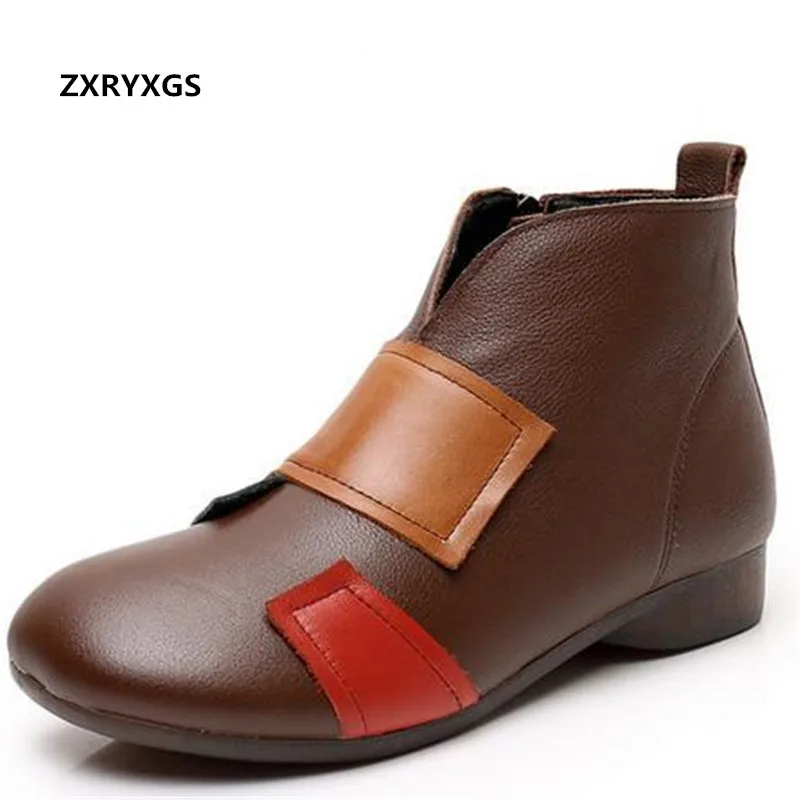 

New Spell Colors Top Cowhide Women Leather Boots Flat Soft Comfortable Autumn Winter Boots Fashion Casual Boots Plus Size Shoes