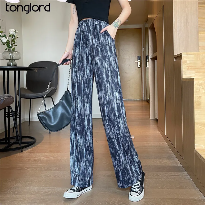 

Casual High Waist Loose Wide Leg Pants for Women Summer New Loose Female Floor-Length Pants Ladies Tie Dye Long Trousers