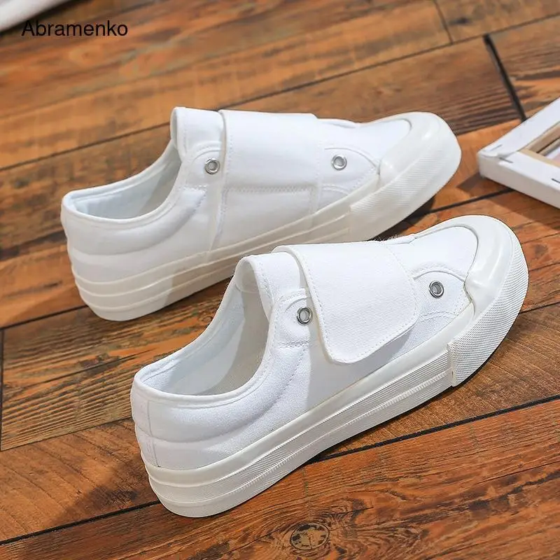 

Simplicity Fashion Velcro Low-cut Canvas Shoes Women All-match Casual Students Korean Small White Flat Shoes Women Size 35-40