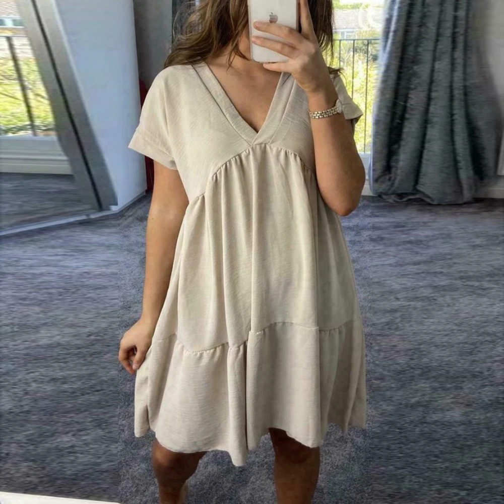 

Sexy V-neck Loose Summer Dress Casual Women Short Sleeve Oversize Hem Woman Dress Fashion Sundress Beach Dresses 2021 Robe Femme