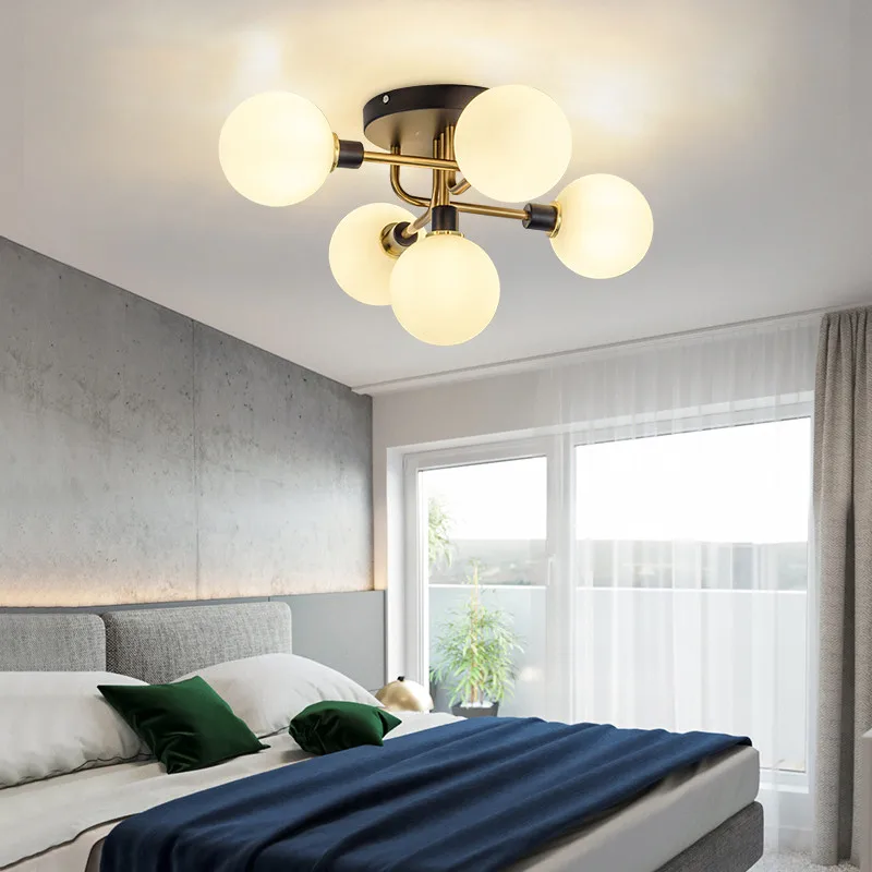Фото Креативные металлические стеклянные светильники для спальни в скандинавском