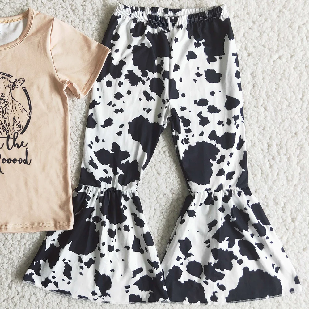 Лидер продаж одежда для маленьких девочек модная с коровьим принтом штаны