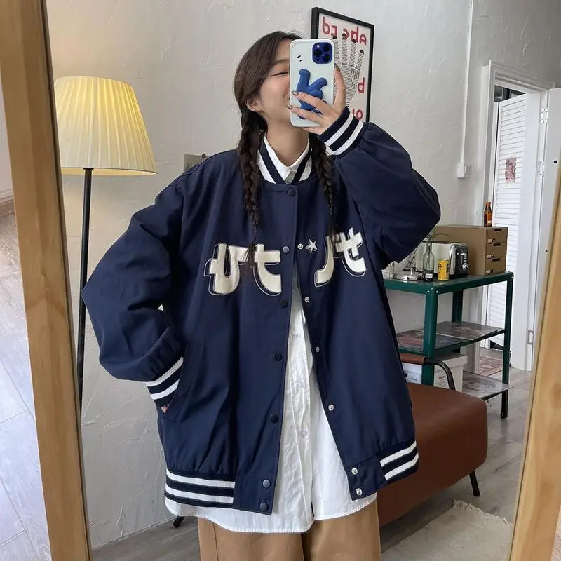 

baseball uniform jacket women student autumn cool letter printing Korean woman coats wild long-sleeved female stitching coat