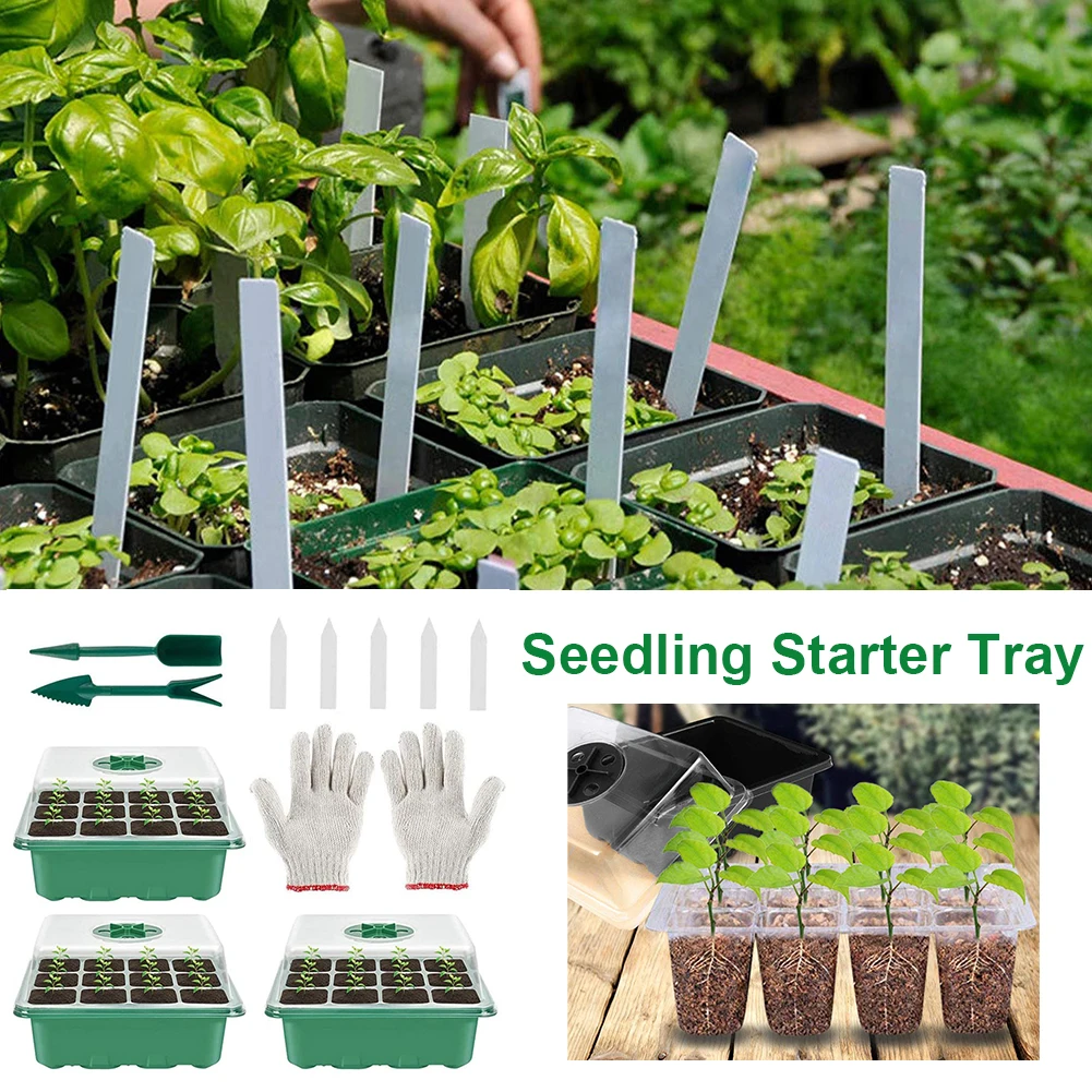

12-Cell Seedling Starter Tray Adjustable Plant Starter Kit with Dome and Base Greenhouse Grow Trays for Growing Starting
